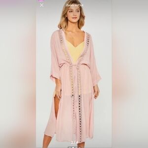 Light Pink Embroidered Kimono Cover-Up